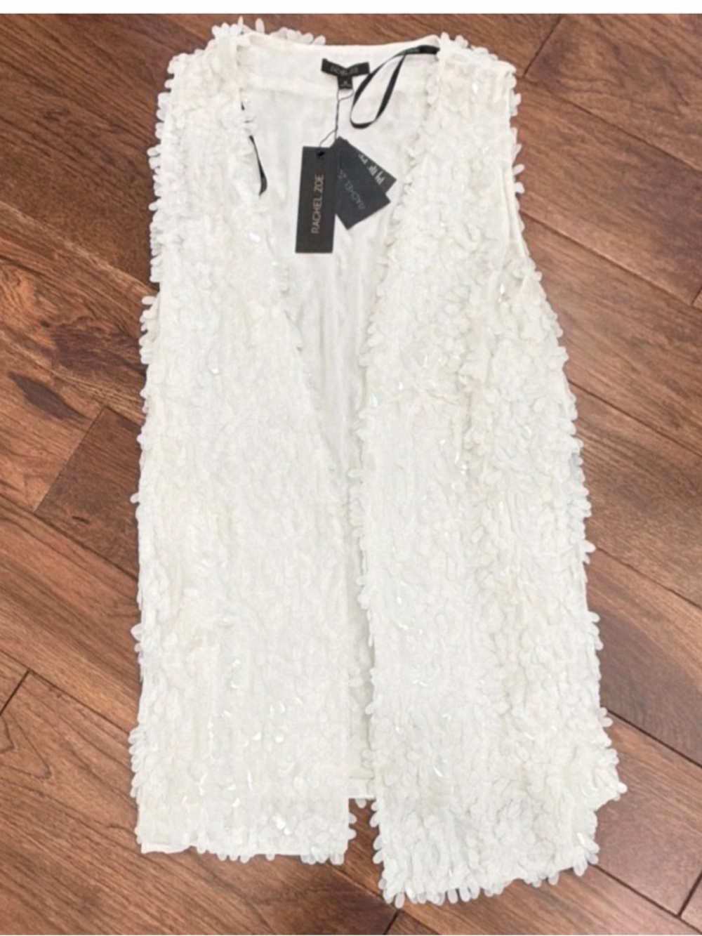 NWT Rachel Zoe Ivory Petal Sequin Long Sleeveless Vest Size M Party Bohemian